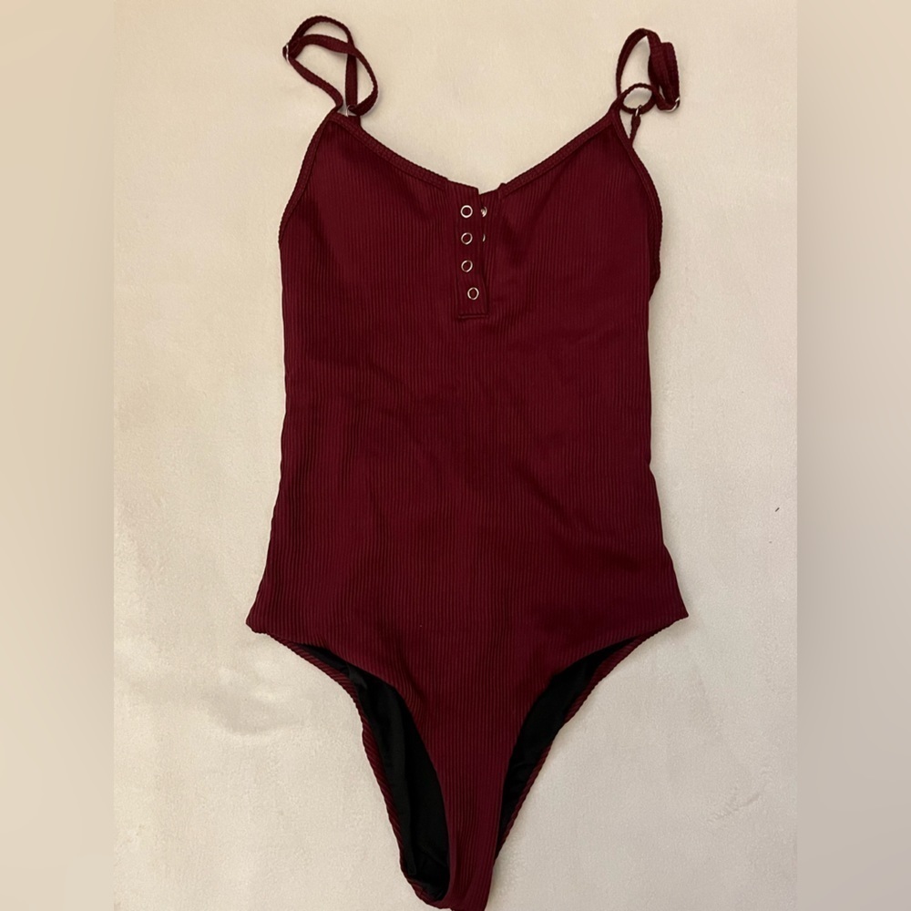 Ribbed Snap Spaghetti  Strap One Piece